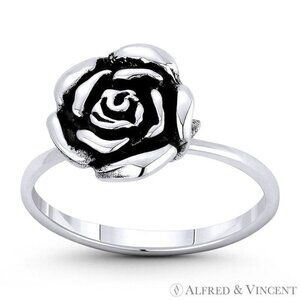 Rose Flower Love & Romance Charm Stackable Ring in .925 Sterling Silver - Size 5